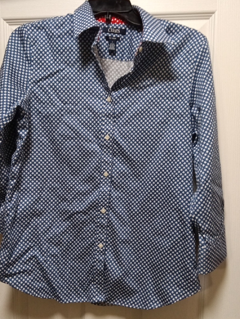 Chaps Blue and White Micro-Print Button-Up Shirt Size M